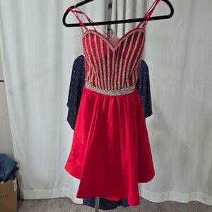 Crystal Doll Red and Silver Dance Costume with Flowy Skirt